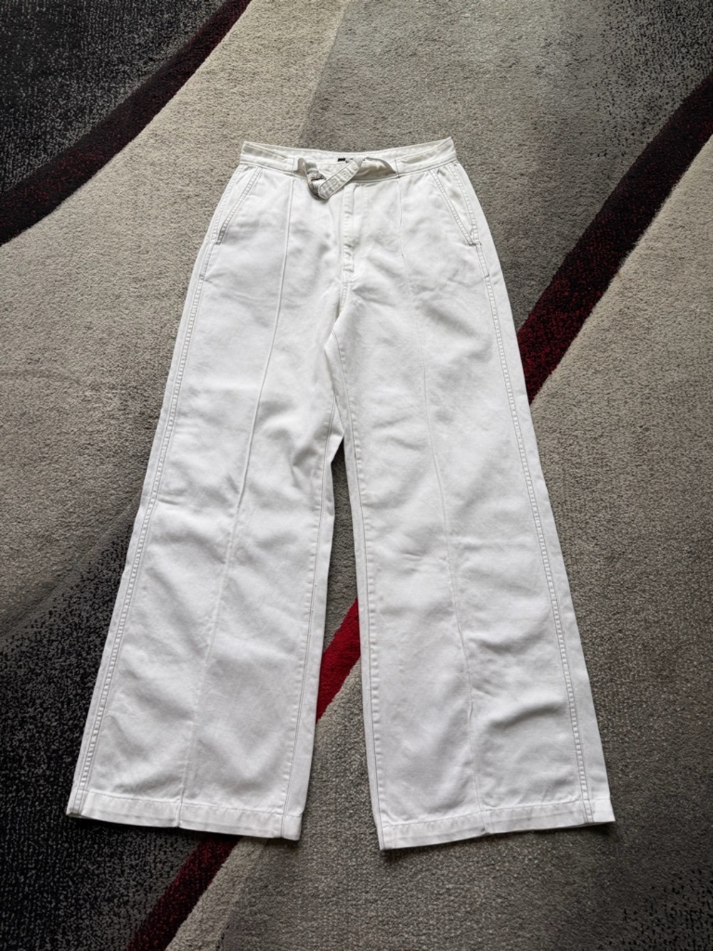 Polo Ralph Lauren Off White Belted Wide Leg Jeans